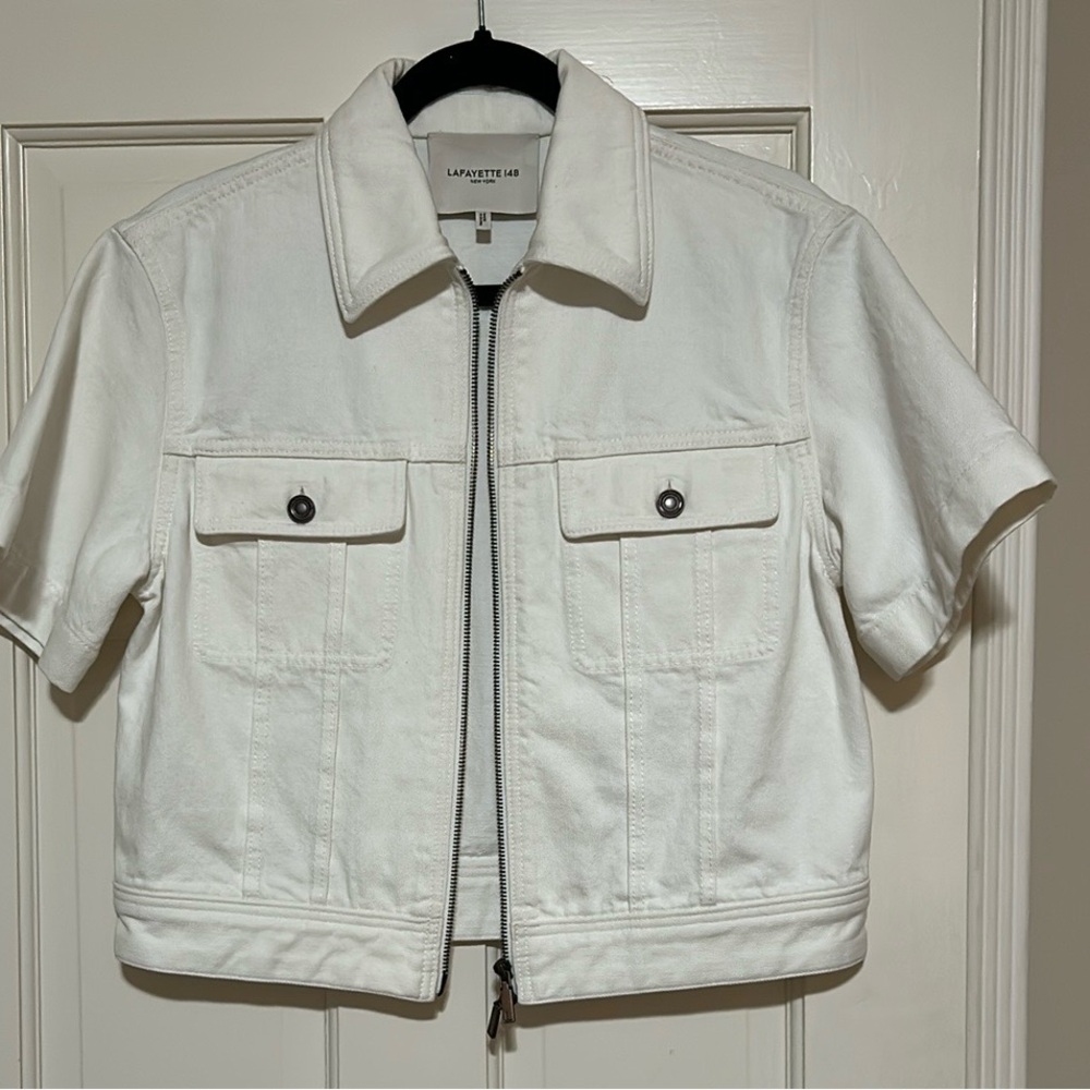 Lafayette 148 New York White Cropped Jean Jacket